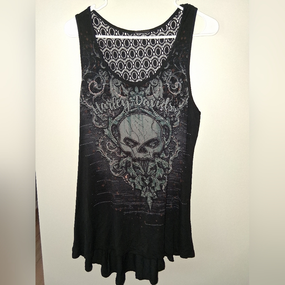 Harley-Davidson Rhinestone Women's Black Sleeveless Skull Graphic Tank